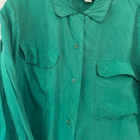 Vintage 80’s Bonjour Green Long Sleeve 100% Silk Plus Size Blouse - Picture 8 of 15